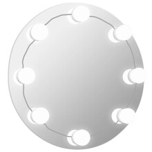 vidaXL Wall Frameless Mirror with LED Lights Round Glass Wall-Mounted Mirror