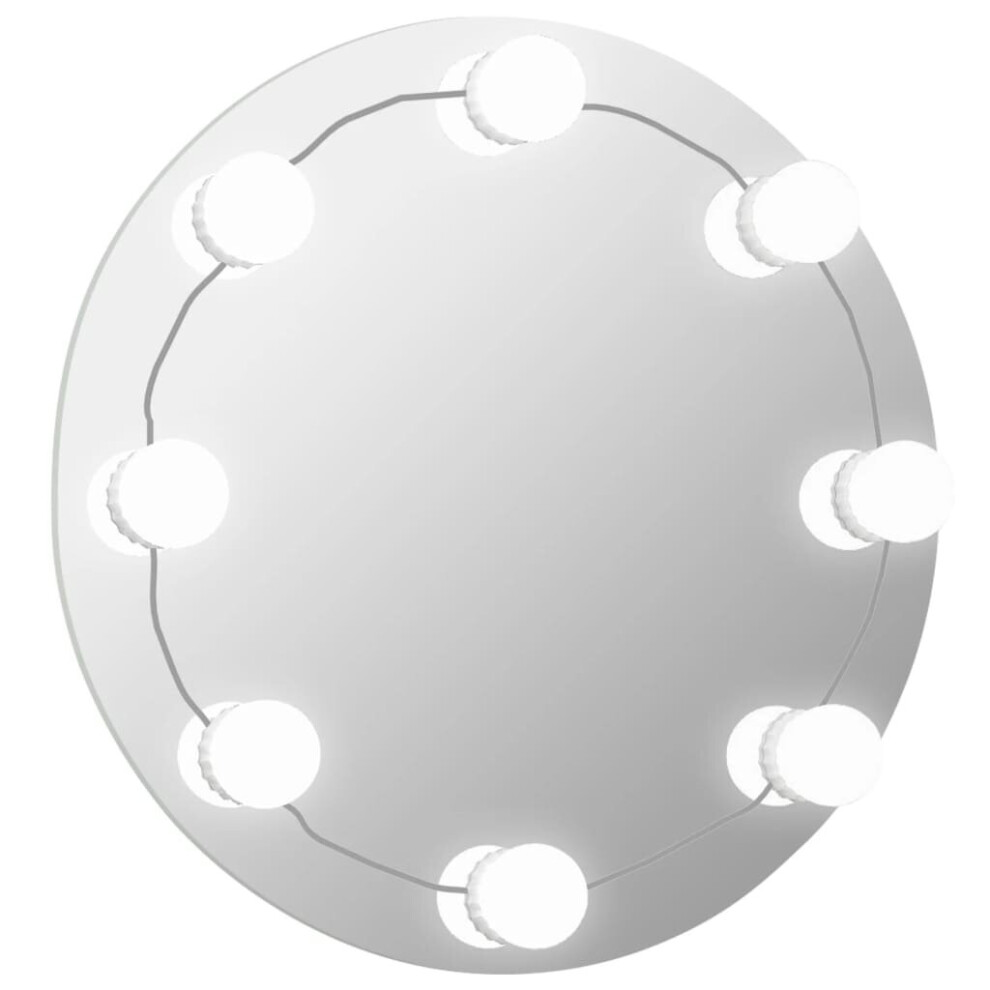 Vidaxl Wall Frameless Mirror With Led Lights Round Glass Wall-Mounted Mirror