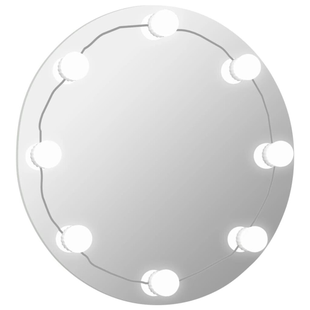 Vidaxl Wall Mirror With Led Lights Round Glass Wall-Mounted Makeup Mirror