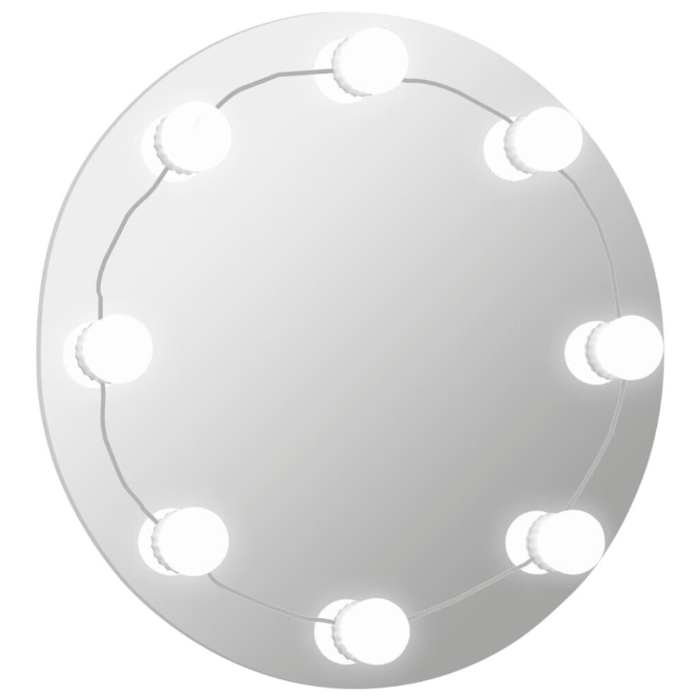 Vidaxl Wall Mirror With Led Lights Round Glass Wall-Mounted Makeup Mirror