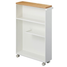 Etagère de toilette - Slim - Métal et Bois - Sur roulettes - Ultra-compacte - Blanc