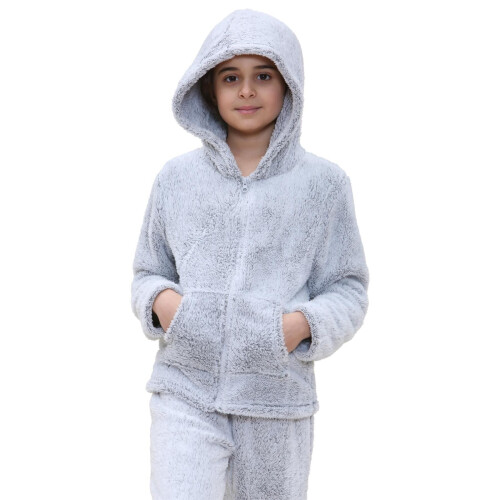 (9-10 Years, Grey) Unisex Plain Grey Pyjama Extra Soft Outfit Set 2