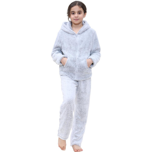 (7-8 Years, Grey) Unisex Plain Grey Pyjama Extra Soft Outfit Set 1