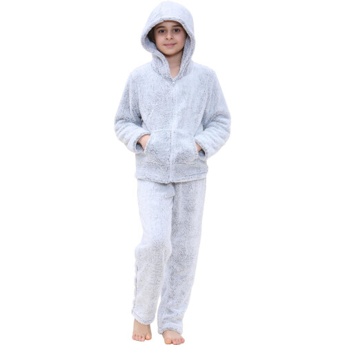 (9-10 Years, Grey) Unisex Plain Grey Pyjama Extra Soft Outfit Set
