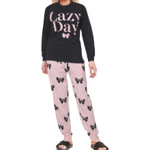 (XL, Black) Ladies Cute Soft Cotton Pyjamas Top and Bottoms