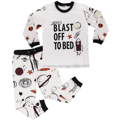 (7-8 Years, Black) Kids Boys Rocket Spaceship Blast Off Pyjamas