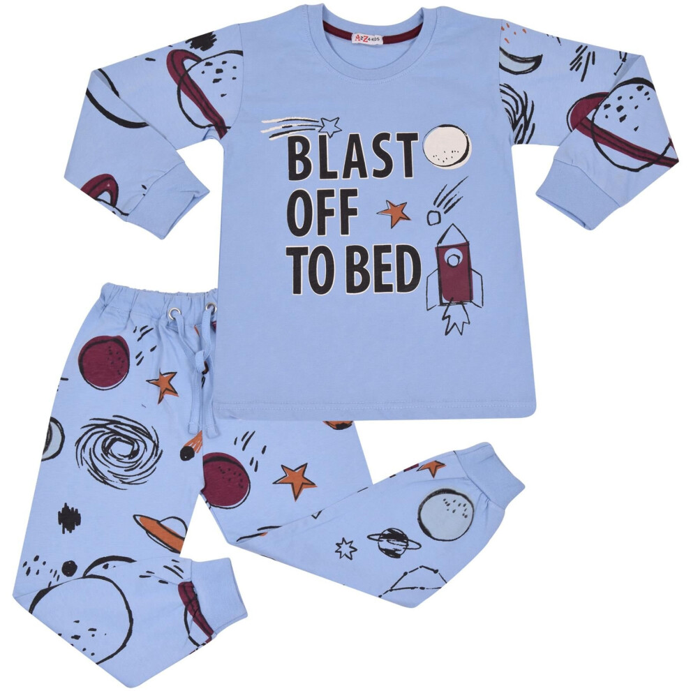 (11-12 Years, Blue) Kids Boys Rocket Spaceship Blast Off Pyjamas