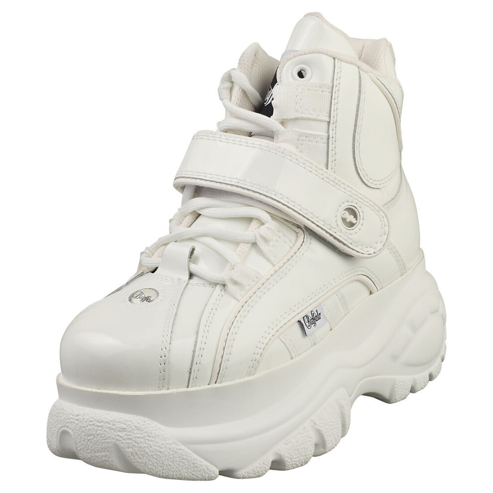 (6.5) Buffalo Calf Leather Patent Womens Platform Boots in White