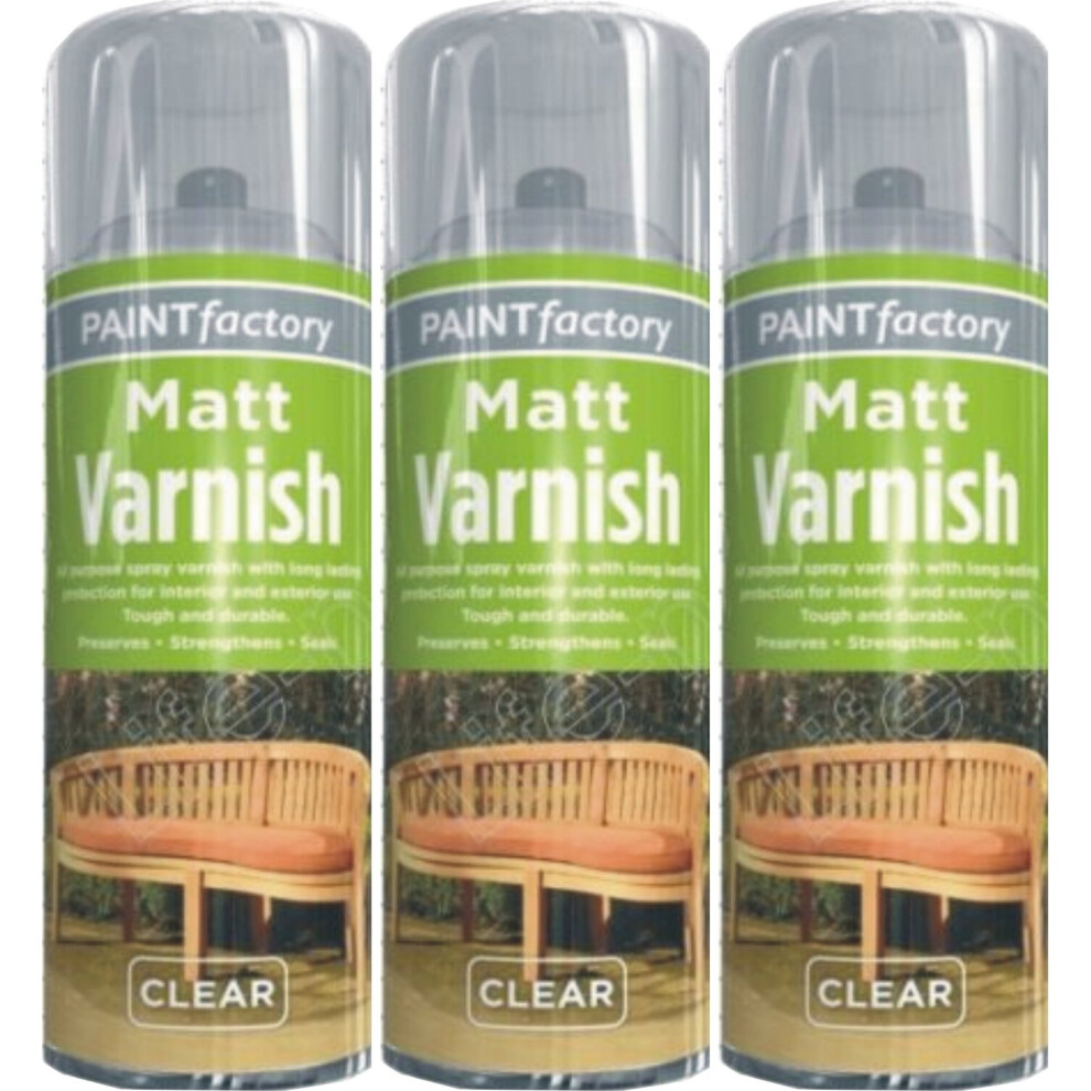 3 x 400ml CLEAR MATT SPRAY VARNISH INTERIOR EXTERIOR FURNITURE