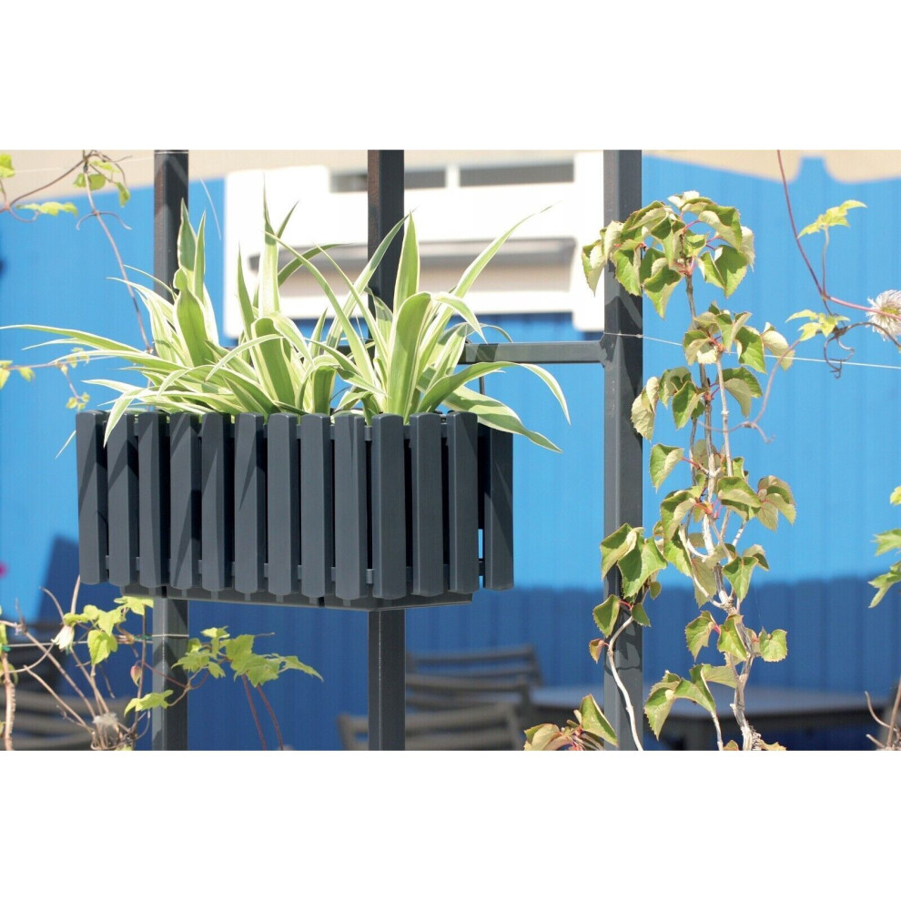 (Large - 580mm + self watering + hangers, Anthracite) Window Box Flower Pot Planter 2 Sizes 4 Colours Rustic Slat Farm House Design UK