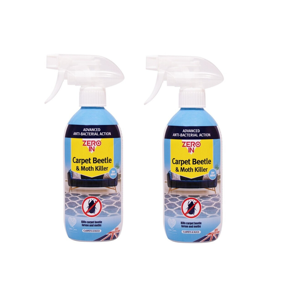 2 Carpet Beetle Moth Killer Spray Antibacterial Ready Use 500ml