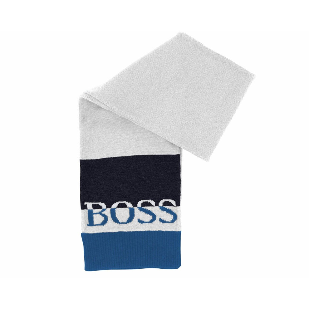 (T1) Hugo Boss J01094 849 Cotton Logo Scarf Navy Grey