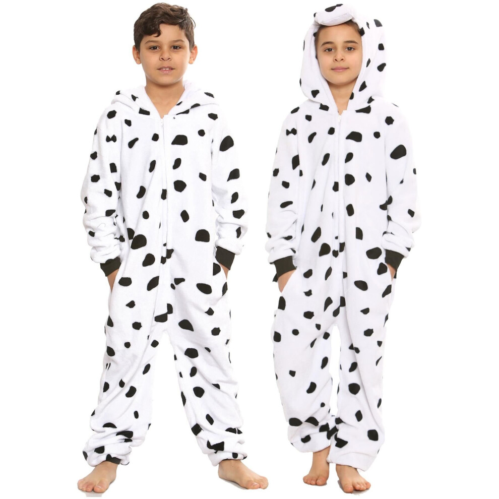 (9-10 Years, Dalmatian) Kids Boys Girls Fleece Onesie Dalamtian Pyjamas