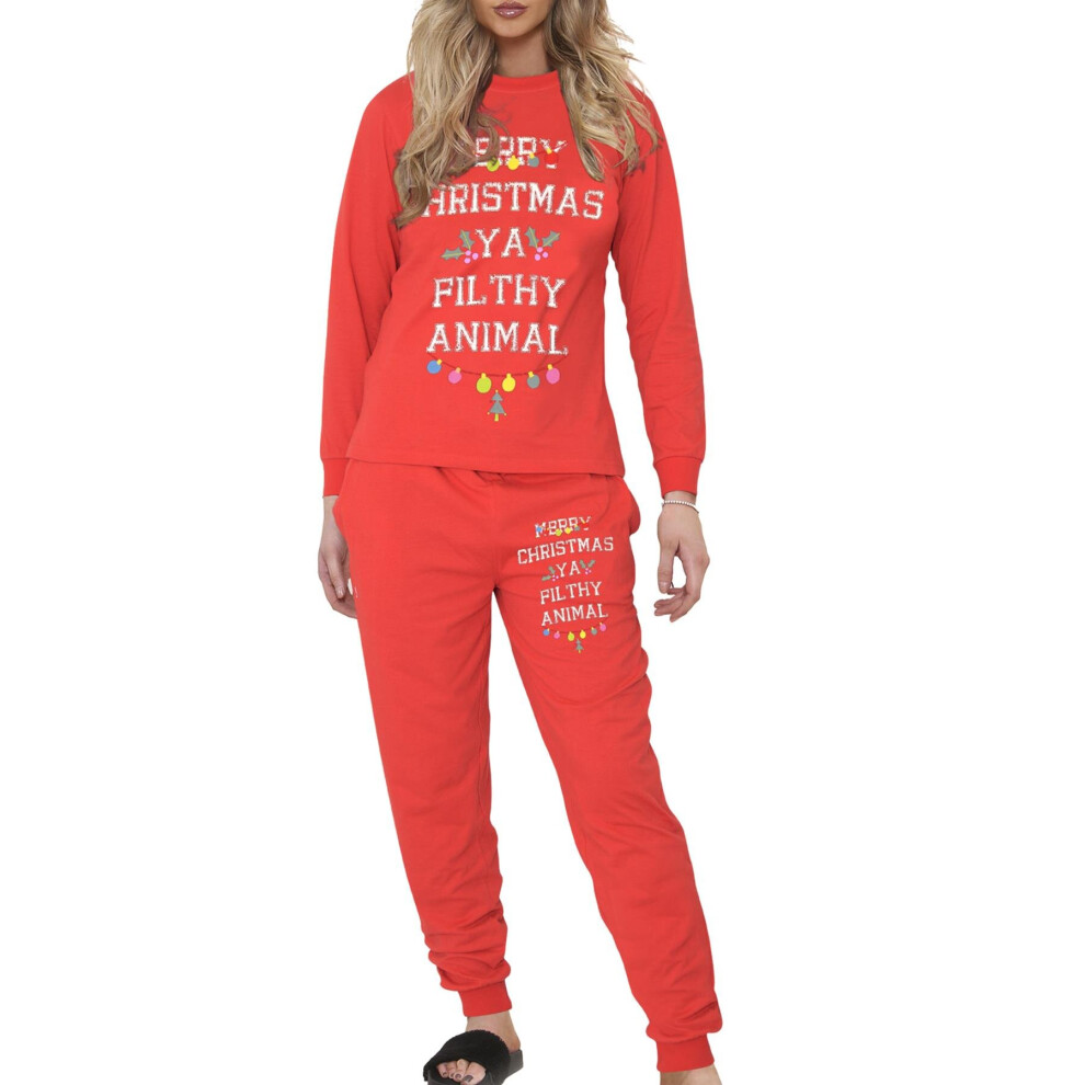 (L, Red) Mens Ladies Pyjamas Ya Filthy Animal Xmas Set