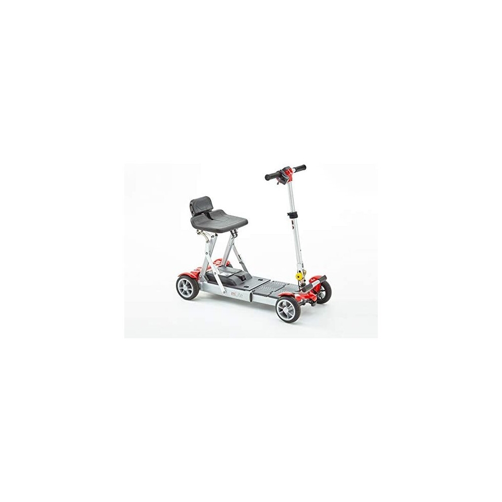 Mlite Red Folding Travel Mobility Scooter - 4 Mph, 6 Mile Range, Airline-Friendly Panasonic 11.6Ah Li-Ion Battery, 19.9 Kg