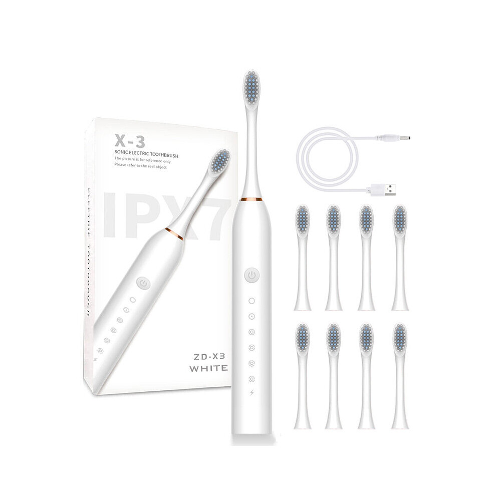 White ( - 8 Brush Heads) Sonic Electric Toothbrush Adult Soft Bristles Gift