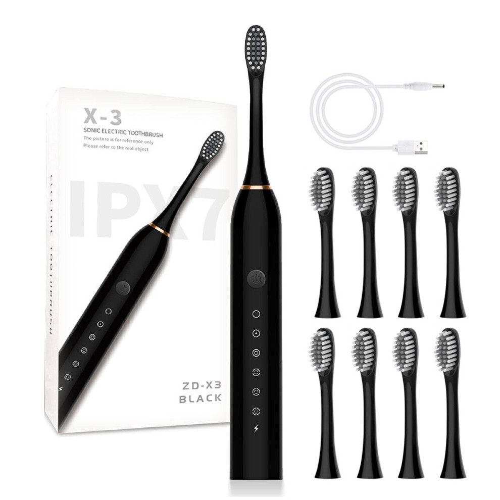 Black ( - 8 Brush Heads) Sonic Electric Toothbrush Adult Soft Bristles Gift