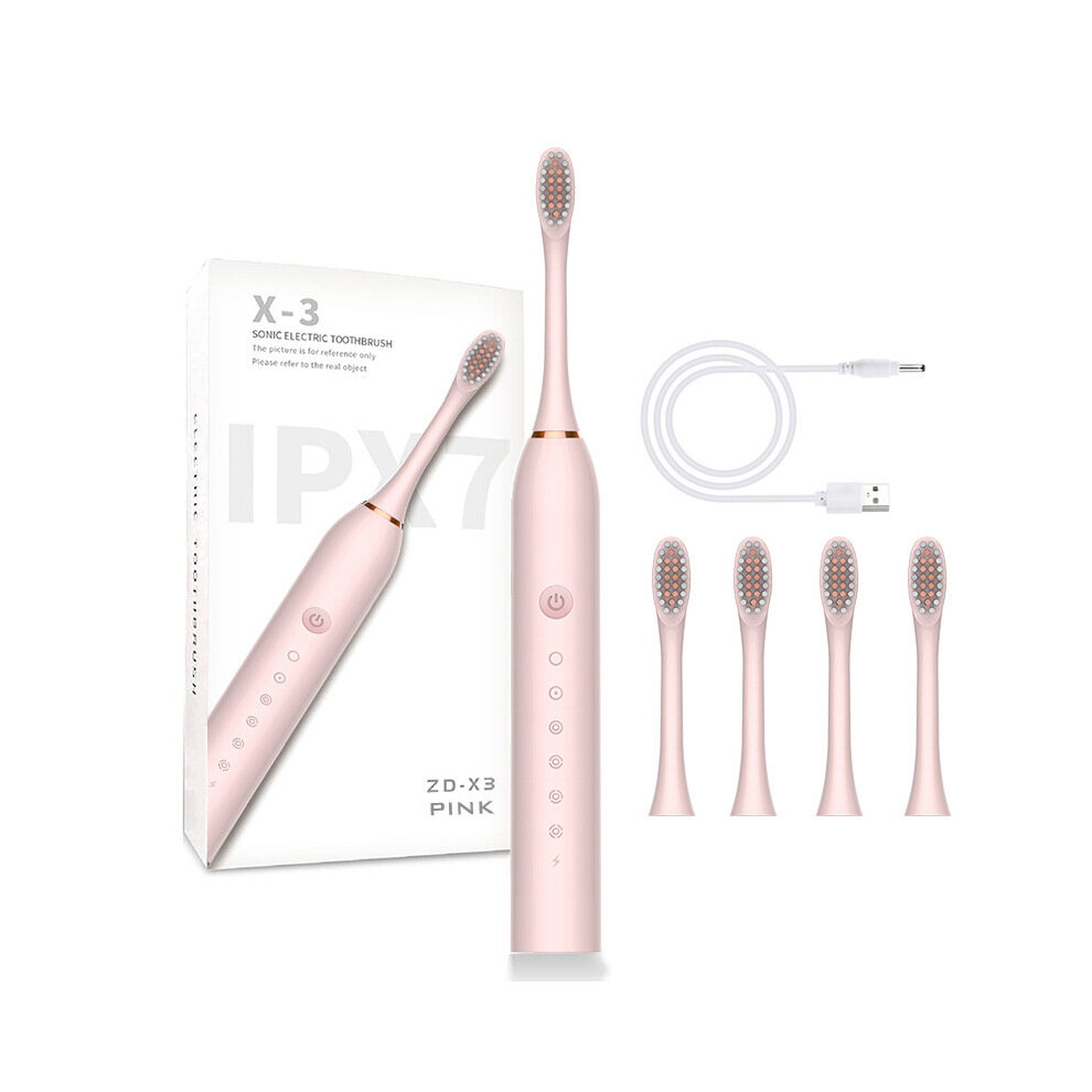Pink ( - 4 Brush Heads) Sonic Electric Toothbrush Adult Soft Bristles Gift