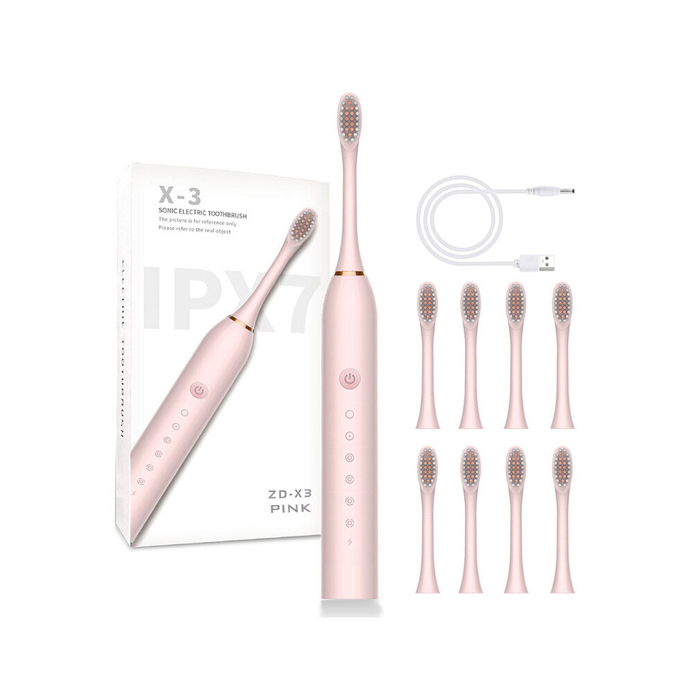 Pink ( - 8 Brush Heads) Sonic Electric Toothbrush Adult Soft Bristles Gift