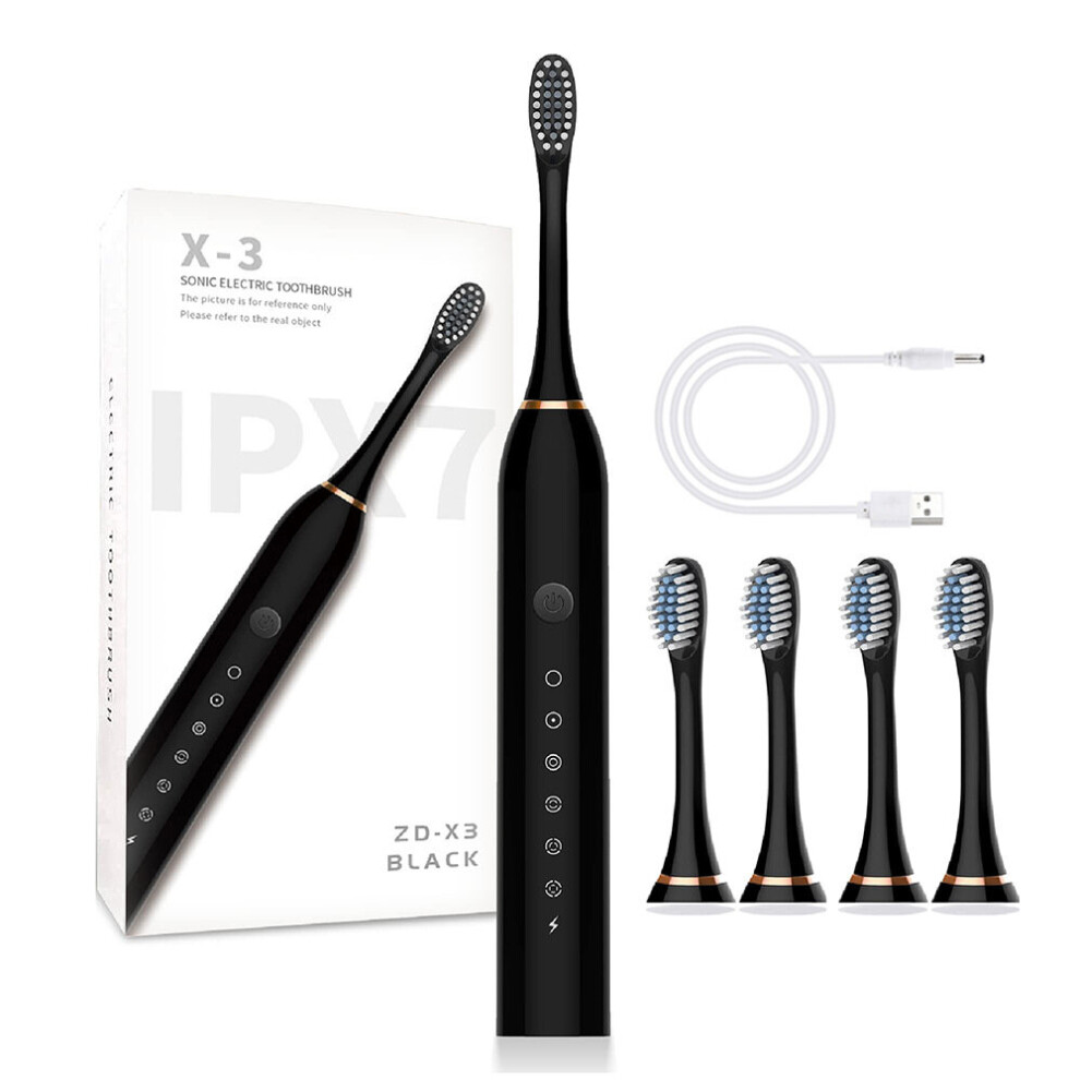 (Black - 4 brush heads) Sonic electric toothbrush adult soft bristles gift-image-OPC-PB9YYYK-NEW