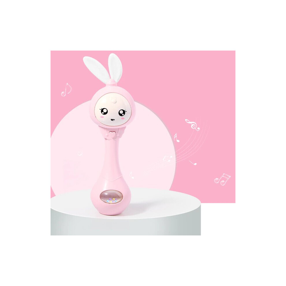 (Pink) Baby musical flashing rattles, toy bunny teether hand rattles