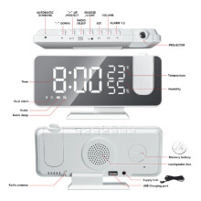 (white) FM Radio LED Digital Smart Alarm Clock Watch Table Electronic Desktop Clocks USB Wake Up Clock with 180° Time Projection Snooze