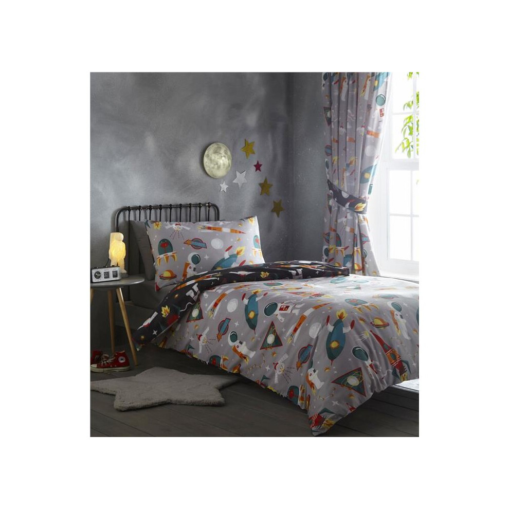 (Duvet Set (no curtains), Double) Space duvet set rocket ship astronauts galaxy aliens kids bedding curtains