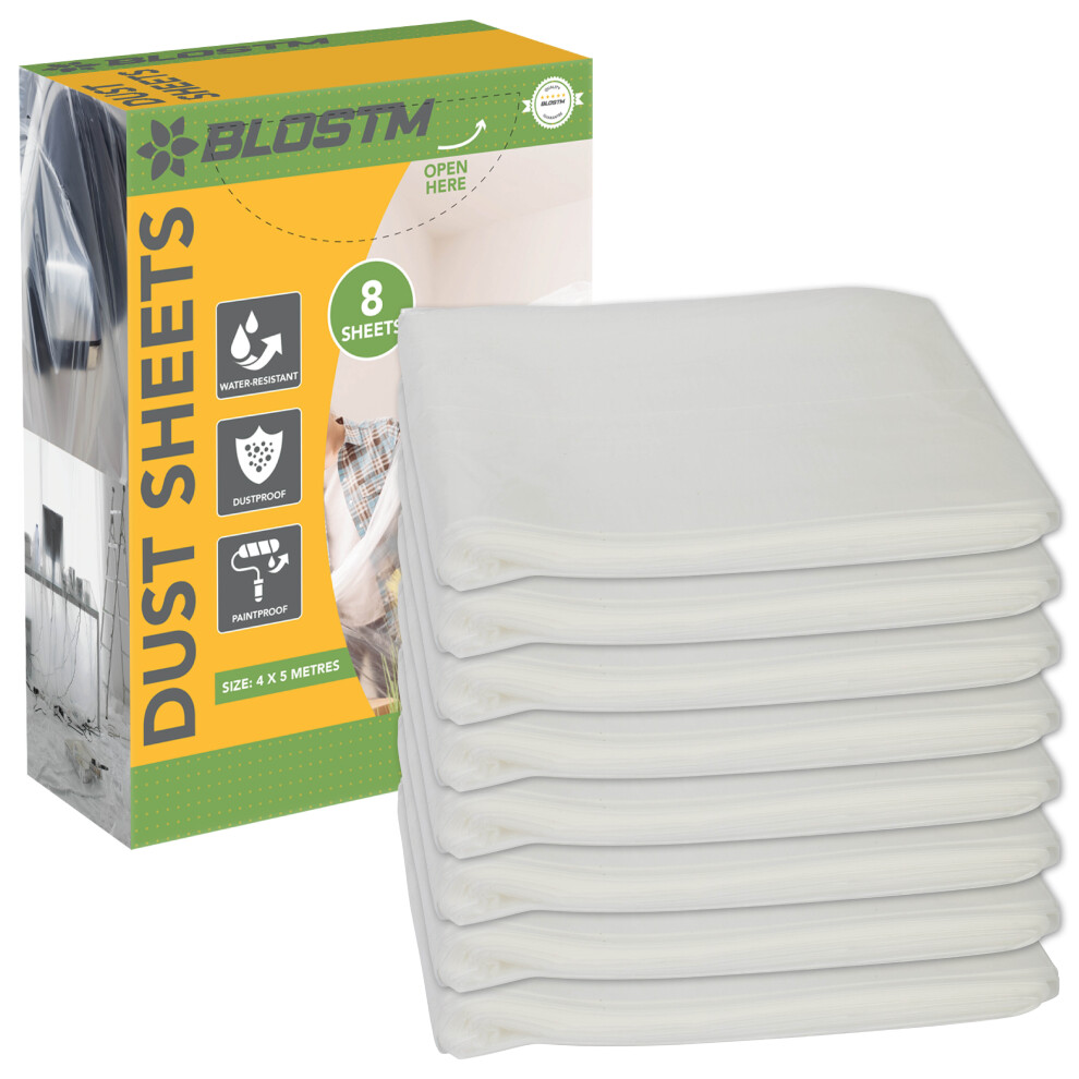 Blostm Plastic Decorating Dust Sheets Cover Painting Moisture 4X5m - 8 Pack 5060914440694