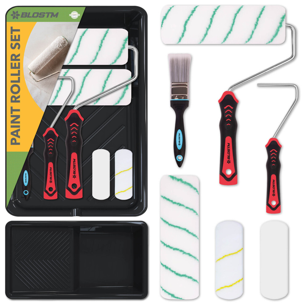9" 8pcs Paint Roller Set Tray Rollers Soft Sleeves Brush Kit Decorating Painting