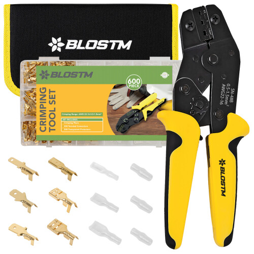 BLOSTM 600 Piece Crimping Tool Set Ratchet Wire 300 Terminal Connectors Cable