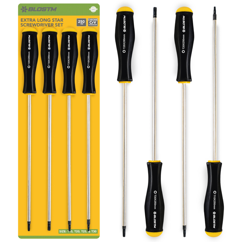 Blostm Extra Long Star Head Screwdriver 4 Pcs Set 250Mm Grip Handle Magnetic Tip - Image 2