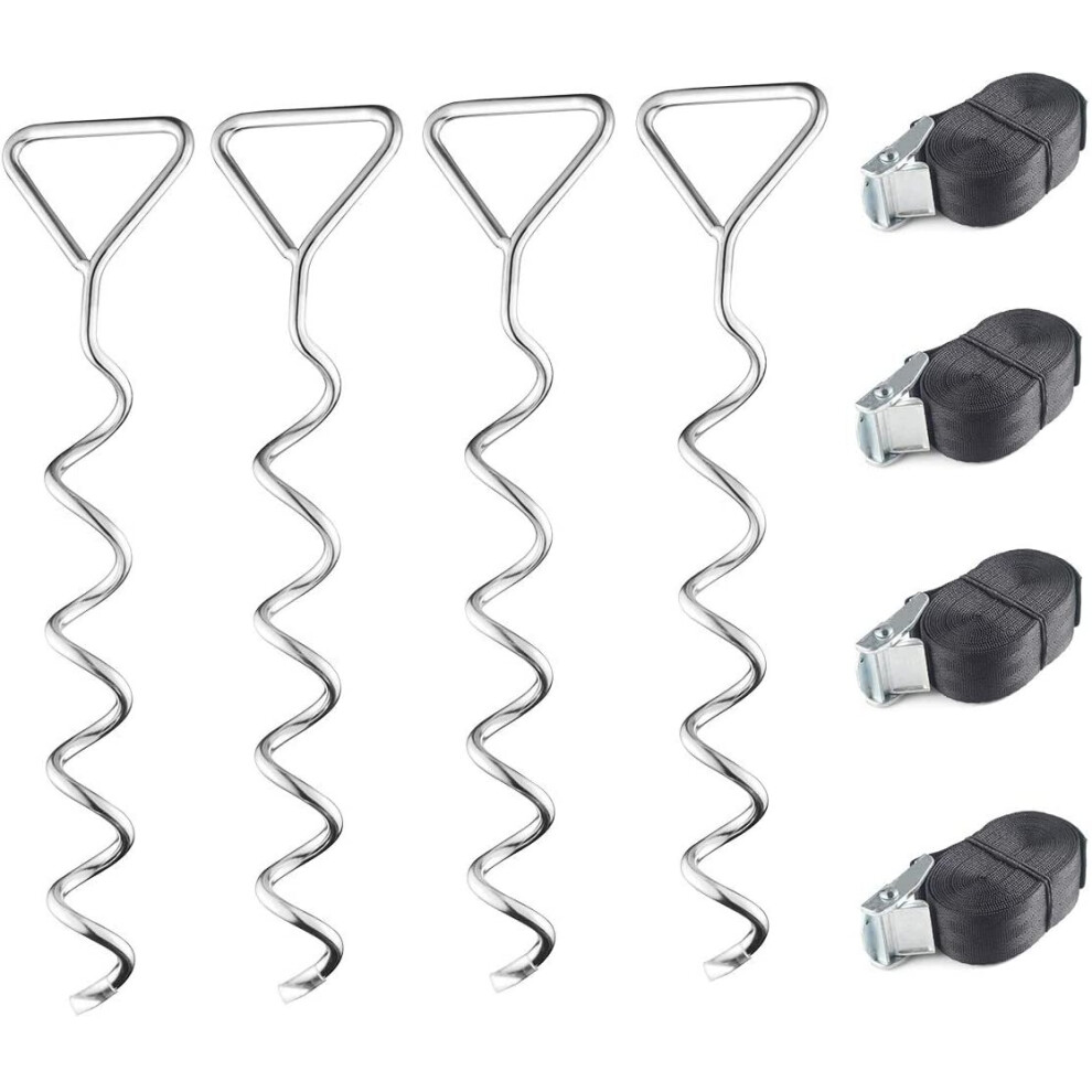 BLOSTM Trampoline Anchor Kit Pegs Tie Down Straps Swing Corkscrew Ground 8PCS