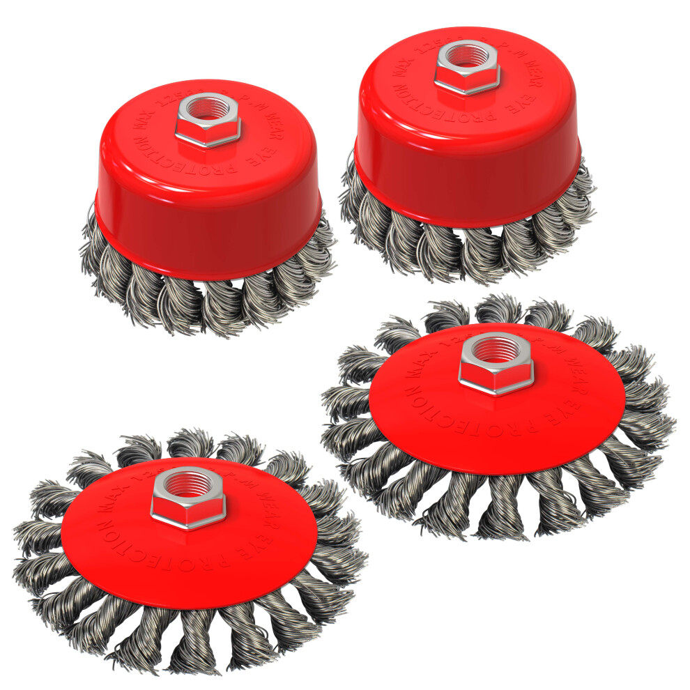 Blostm Twist Knot Wire Brush Set 115Mm Angle Grinder M14 Thread Paint Rust 4 Pcs 5060914441370