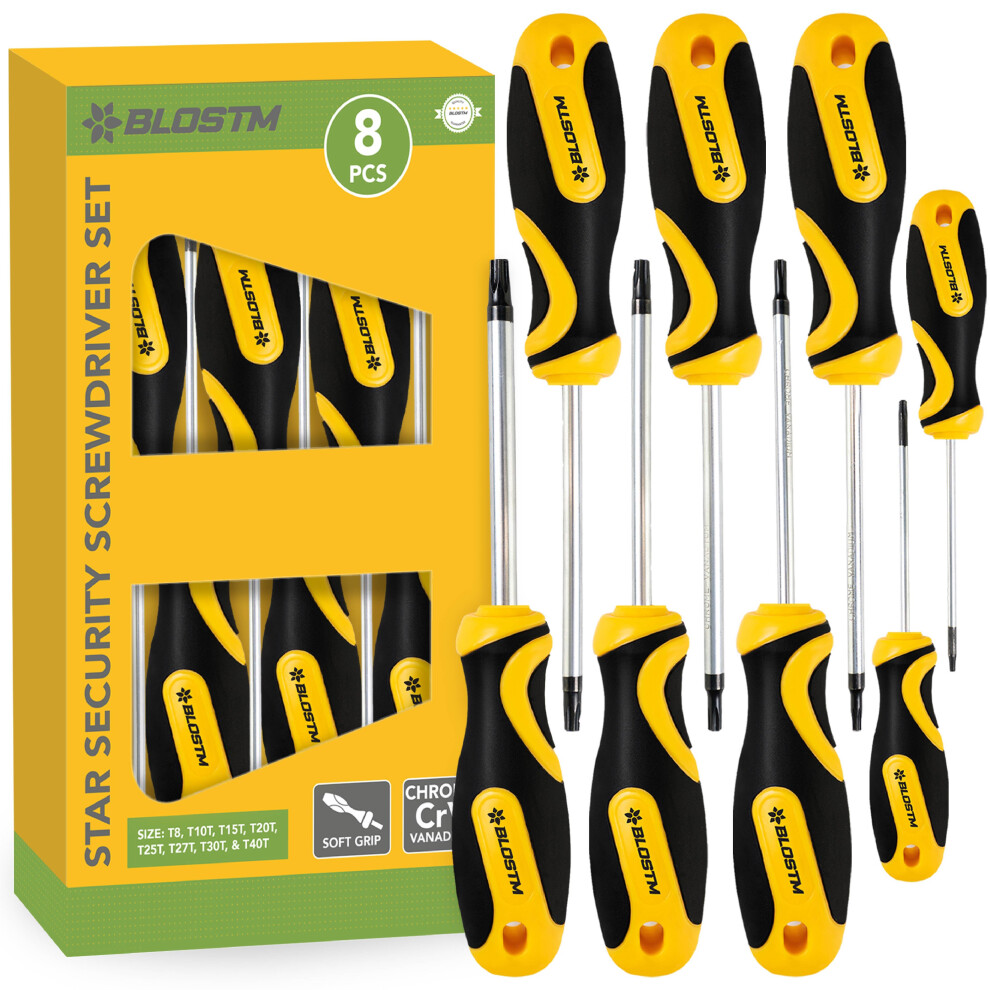 BLOSTM 8 Piece Star Security Screwdriver Set Tamperproof T8-T40 Steel DIY TORX