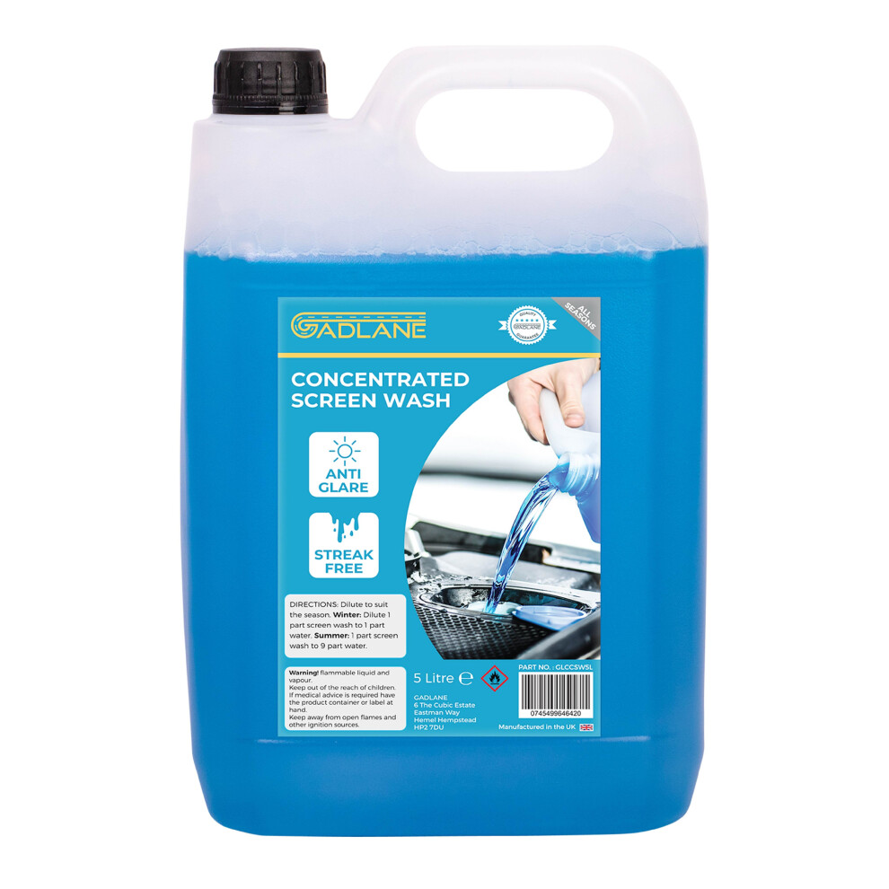 Gadlane 5L Car Screen Wash Fluid Concentrate All Seasons Melts Ice No Streak 745499646420