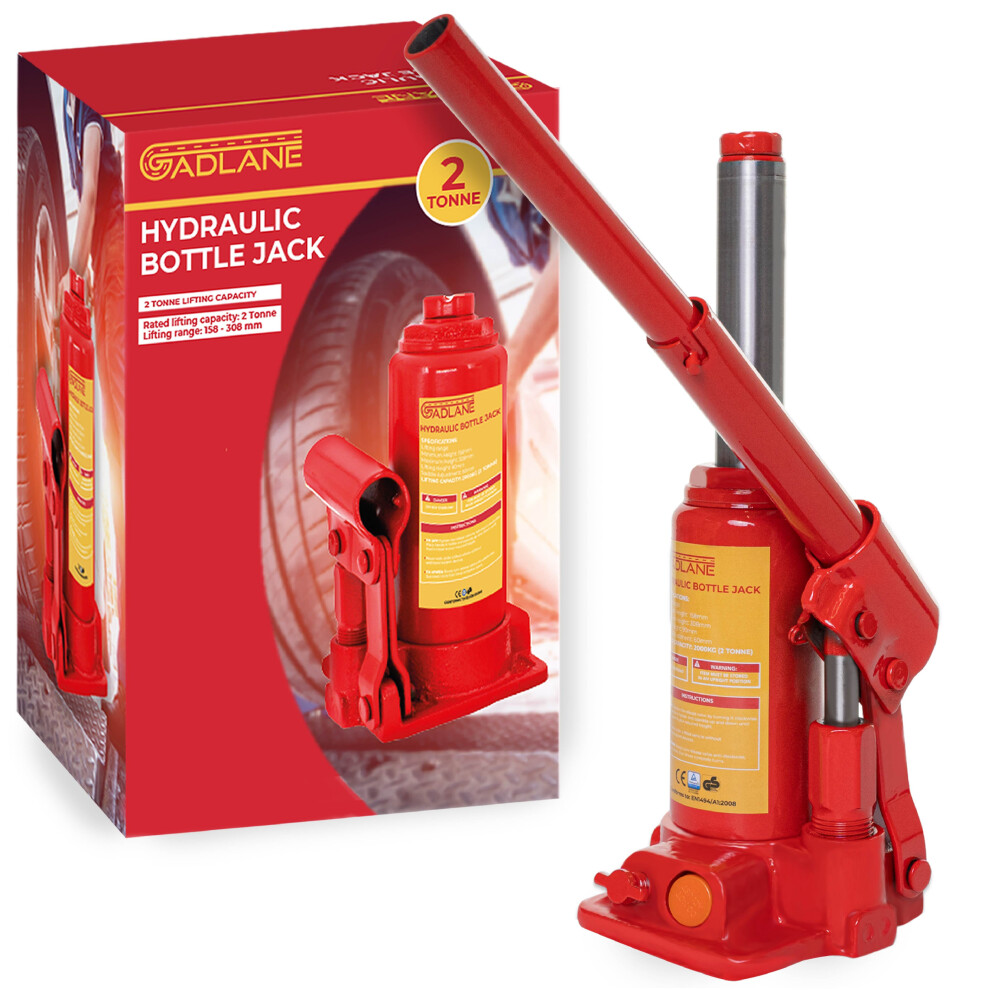 Gadlane Hydraulic Bottle Jack 2 Tonne Alloy Steel Safety Overload Valve & Handle 5060914442131