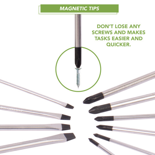 BLOSTM 10 Pc Magnetic Screwdriver Set Chrome Vanadium Steel Tip Various Sizes 2