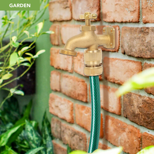 BLOSTM Solid Brass Anywhere Hose Tap Outside Kit Bib Tap ½ 3/4" Quick Connector 1