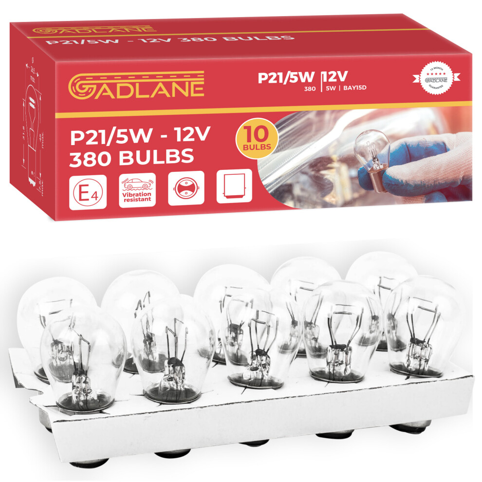 Gadlane 10 X 380 P21/5W Car Bulb Bay15d 12V 2Brake Stop & Tail S Light 745499646116