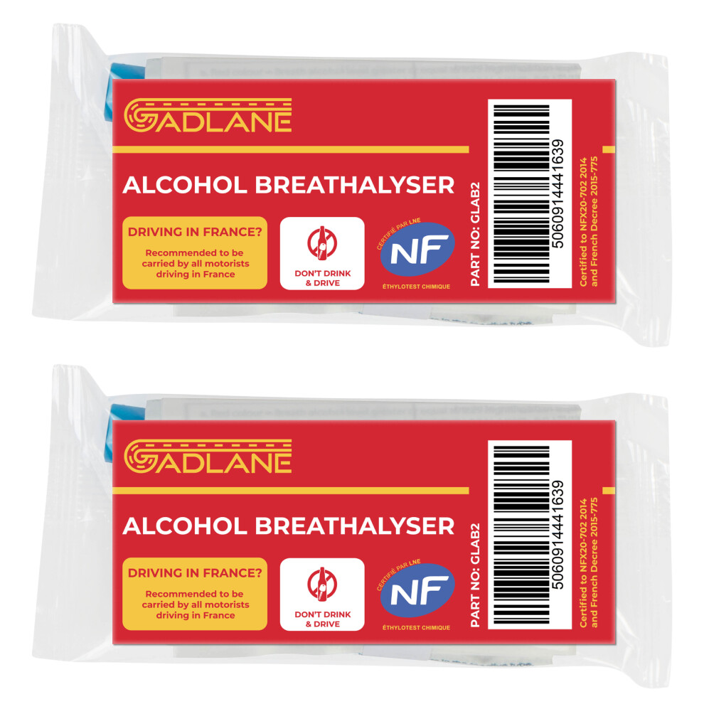 Gadlane Alcohol Breathalysers Twin Pack Single Use British French Nf Approved 5060914441639