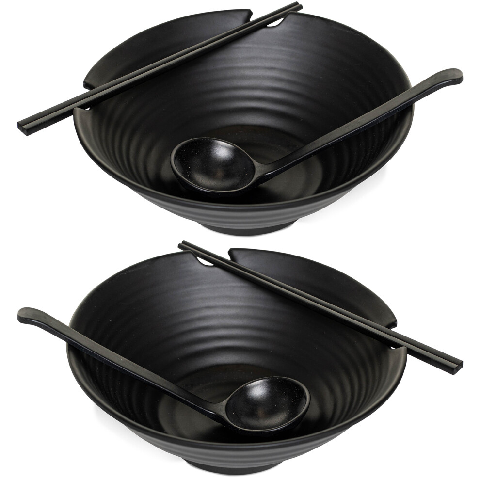 Heftman Japanese Ramen Bowl Set Of 2 Noodle Soup Salad Rice Spoons & Chopsticks
