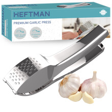 HEFTMAN Pro Heavy Duty Stainless Steel Garlic Press & Ginger Squeezer - Unpeeled Cloves, Large Capacity, Dishwasher Safe - HMGP