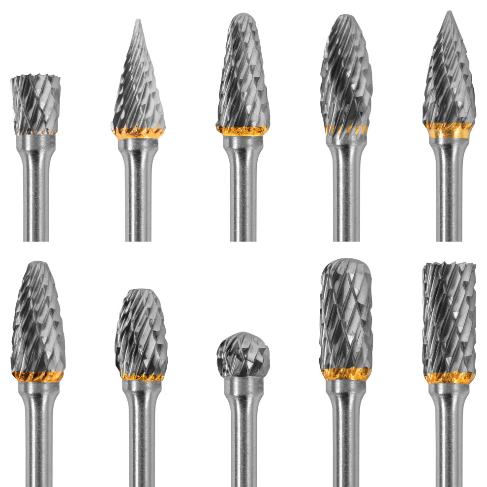 Blostm 10Pc Rotary Burrs Drill Bits Tungsten Carbide Metal Wood Drilling Carving 5060914441066