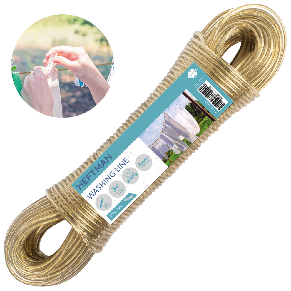HEFTMAN Steel Core Washing Line Laundry Clothes Rope Clothesline Outdoor 50m