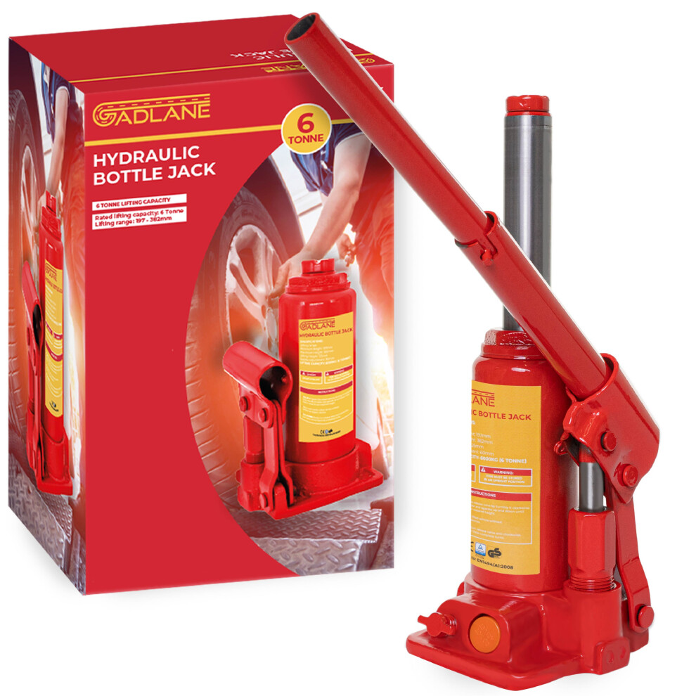 Gadlane Hydraulic Bottle Jack 6 Tonne Alloy Steel Safety Overload Valve & Handle 5060914442148
