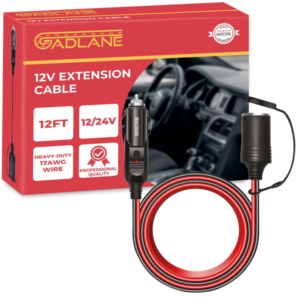 Gadlane 12V Car Cigarette Lighter Extension Cord Lead Adapter 3.6M Cable Socket 745499646437