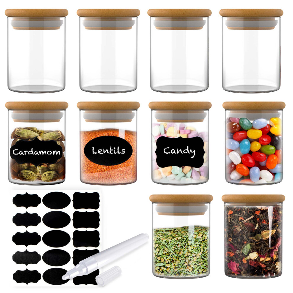 HEFTMAN 10 x Glass Spice Jars Spices Herbs Tea Coffee Rice 100ml - Bamboo Lid