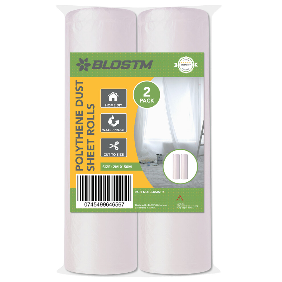 Blostm 2X Plastic Dust Sheets Home Decorating Large Rolls Protector Diy 2M X 50M 745499646567
