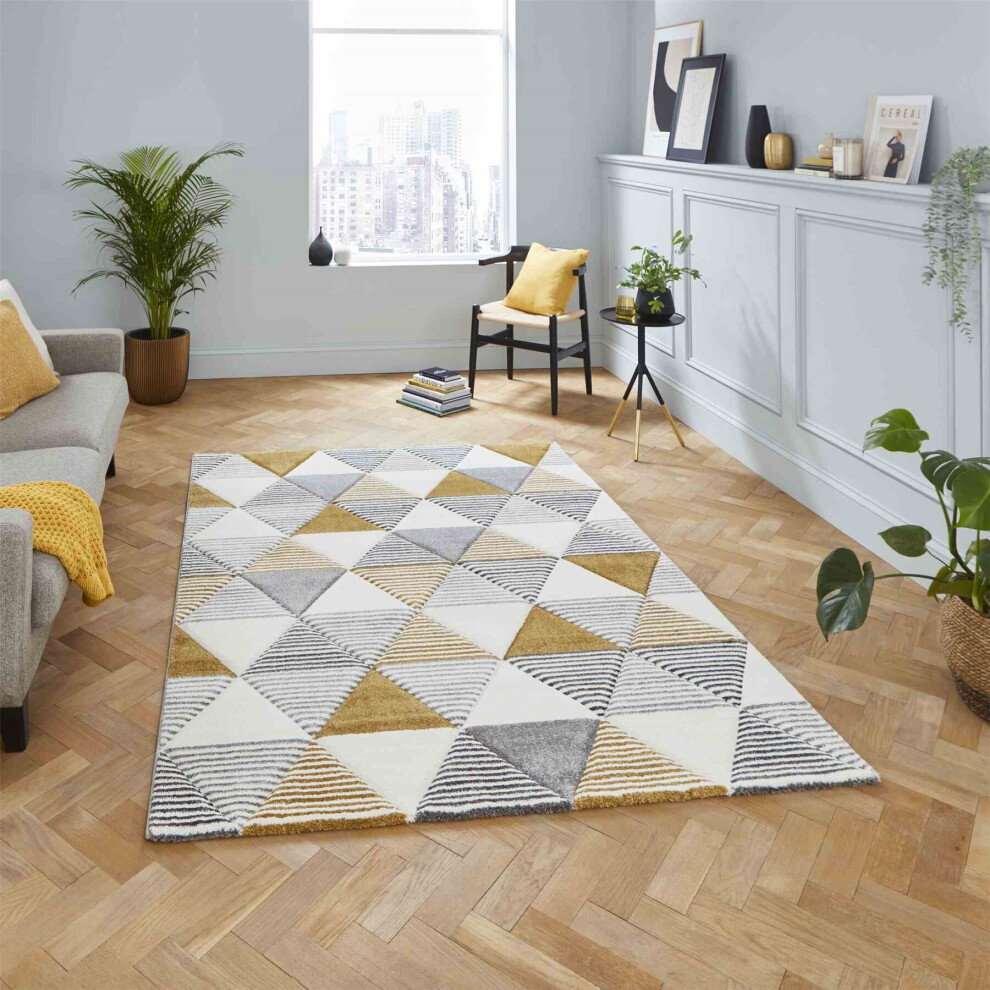 (120X170cm) Brooklyn Modern Geometric Rugs BRK15 in Grey Yellow