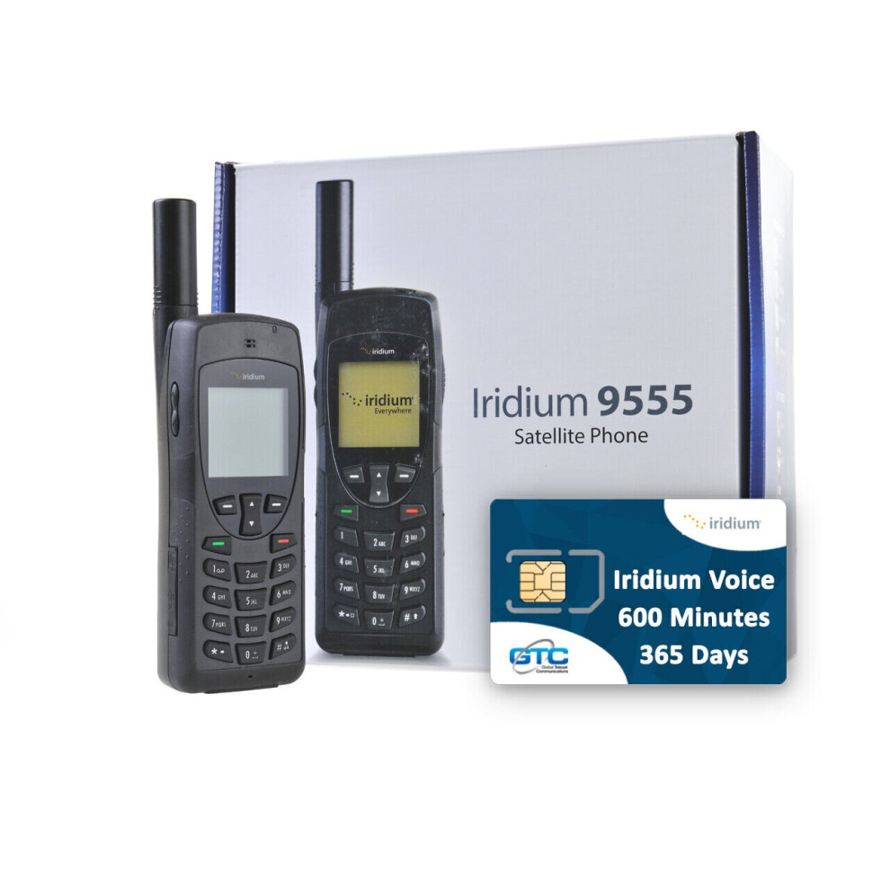 Iridium 9555 Satellite Phone With Sim Card / 600 Minutes / 365 Days Validity Bundle Black 609728382551